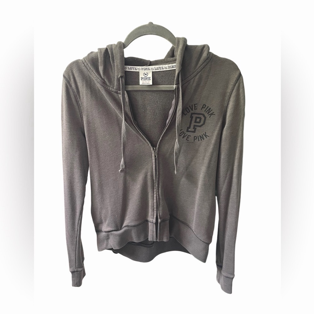 Y2K LOVE PINK Victoria's Secret Gray Hooded Zip-Up Sweatshirt